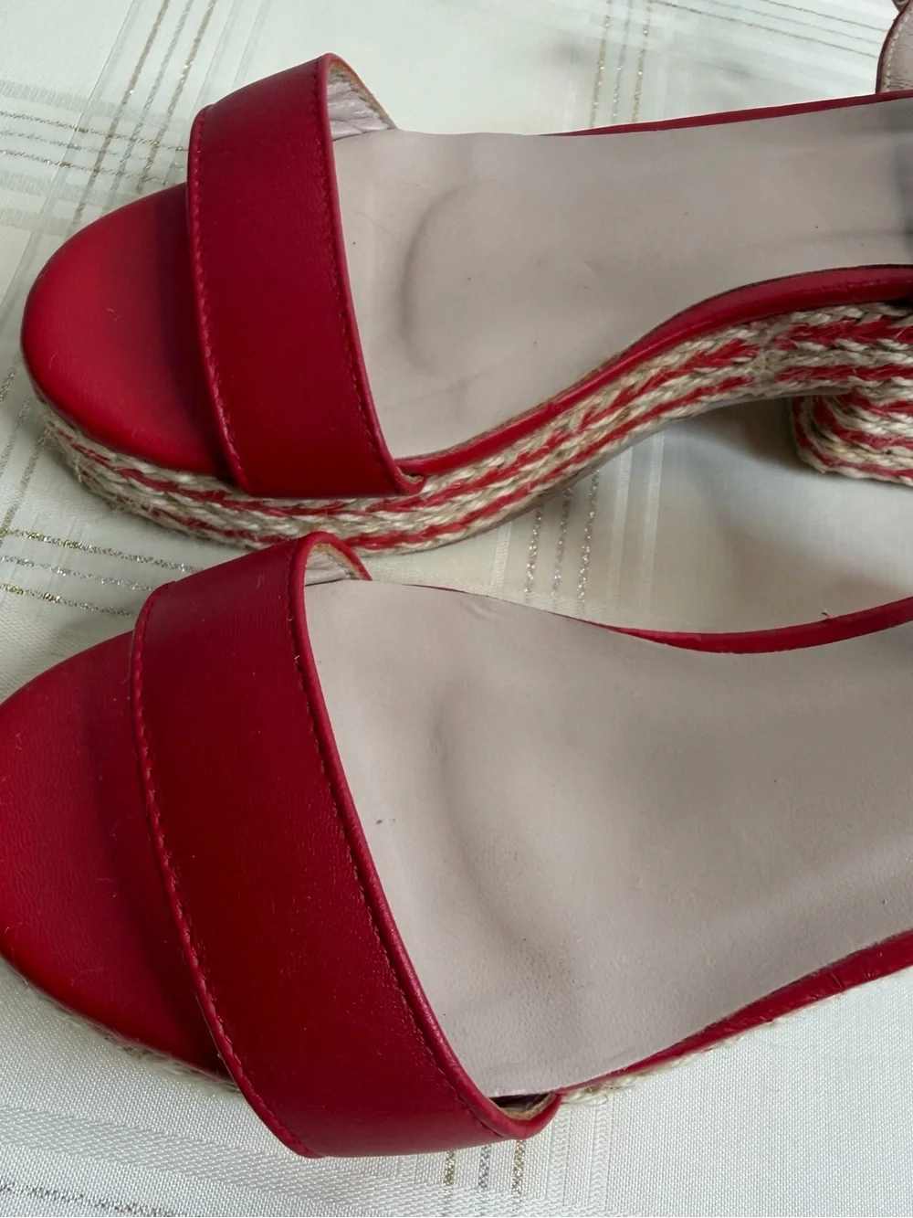 Miu Miu Red Leather Espadrille Platform Sandals